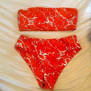 Red Swimsuit - high waisted bottoms